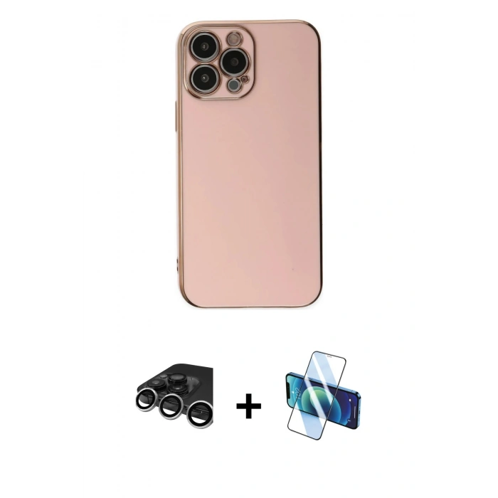 MARSİLYAN™- iPhone 15 Pro Max Kılıf Yankı Serisi - Siyah 3D Antistatik Seramik Nano Ekran Koruyucu + Raze Metal Kamera Lens - GS