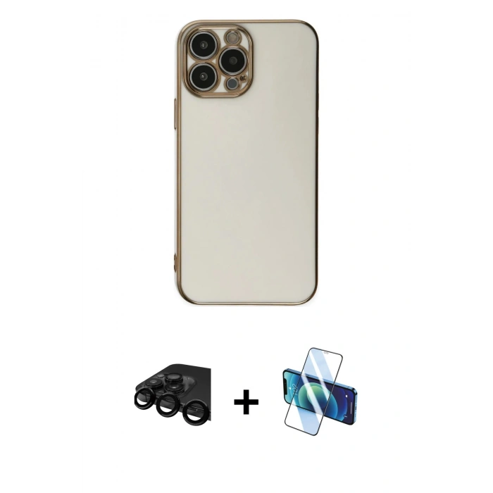 MARSİLYAN™- iPhone 15 Pro Max Kılıf Yankı Serisi - Siyah 3D Antistatik Seramik Nano Ekran Koruyucu + Raze Metal Kamera Lens - SH