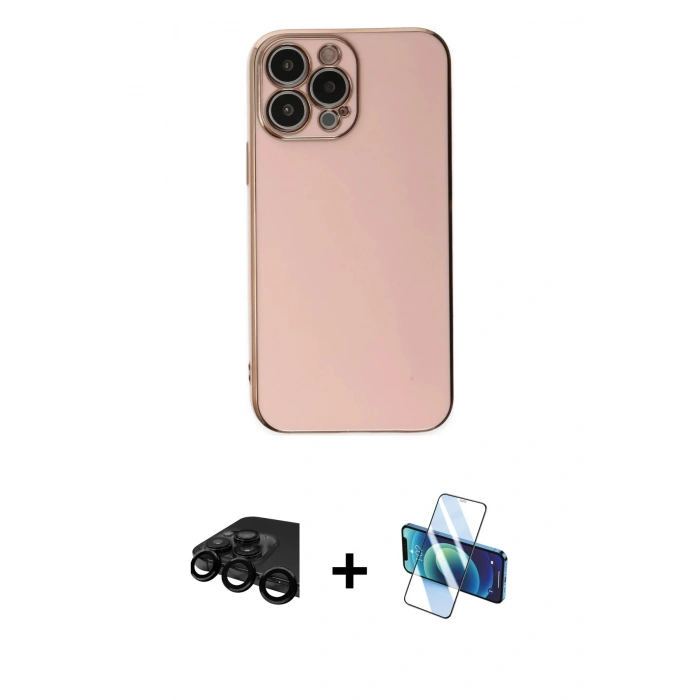 MARSİLYAN™- iPhone 15 Pro Max Kılıf Yankı Serisi - Siyah 3D Antistatik Seramik Nano Ekran Koruyucu + Raze Metal Kamera Lens - SH
