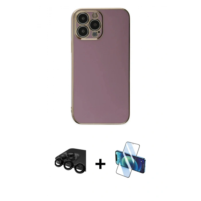 MARSİLYAN™- iPhone 15 Pro Max Kılıf Yankı Serisi - Siyah 3D Antistatik Seramik Nano Ekran Koruyucu + Raze Metal Kamera Lens - SH