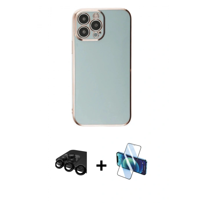 MARSİLYAN™- iPhone 15 Pro Max Kılıf Yankı Serisi - Siyah 3D Antistatik Seramik Nano Ekran Koruyucu + Raze Metal Kamera Lens - SH