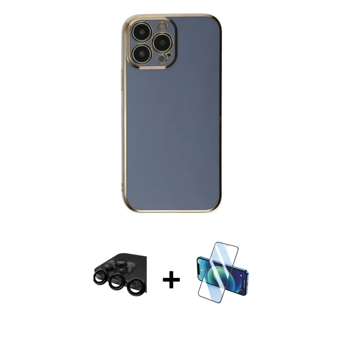 MARSİLYAN™- iPhone 15 Pro Max Kılıf Yankı Serisi - Siyah 3D Antistatik Seramik Nano Ekran Koruyucu + Raze Metal Kamera Lens - SH