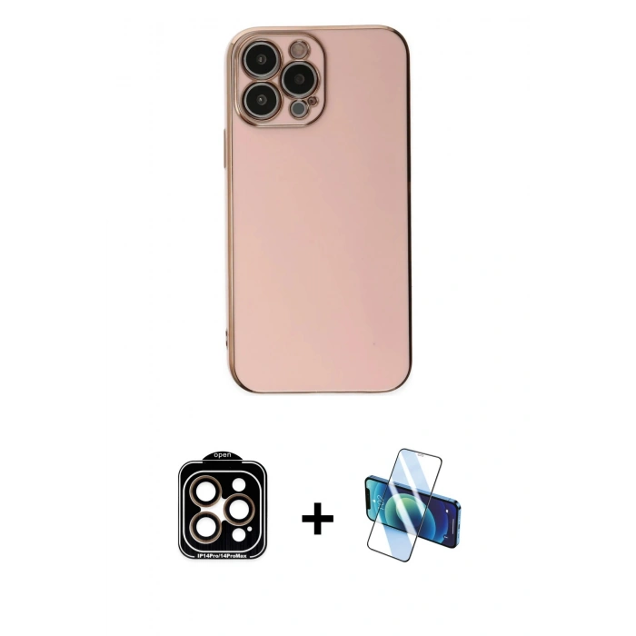 MARSİLYAN™- iPhone 15 Pro Max Kılıf Yankı Serisi - Siyah 3D Antistatik Seramik Nano Ekran Koruyucu + PVD Metal Kamera Lens - TU