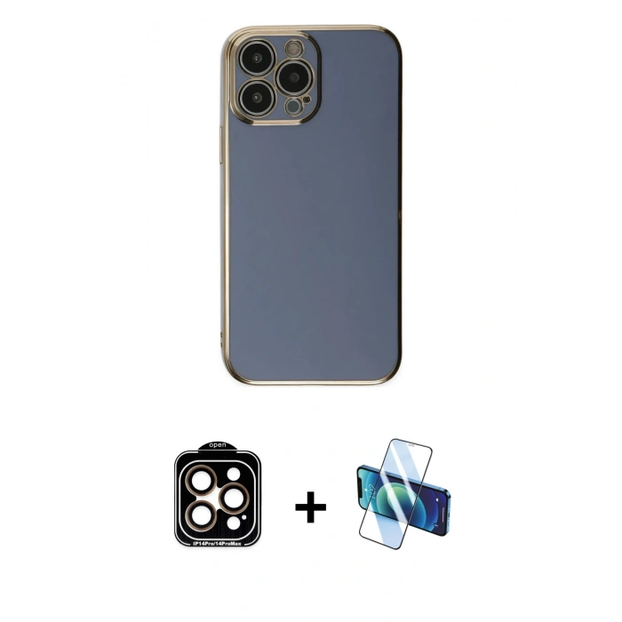 MARSİLYAN™- iPhone 15 Pro Max Kılıf Yankı Serisi - Siyah 3D Antistatik Seramik Nano Ekran Koruyucu + PVD Metal Kamera Lens - TU