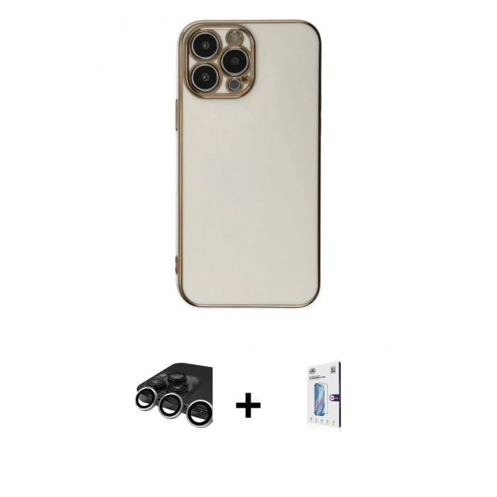 MARSİLYAN™- iPhone 15 Pro Max Kılıf Yankı Serisi - Siyah Bilvis 0.18mm Plus Cam Ekran Koruyucu + Raze Metal Kamera Lens - GS
