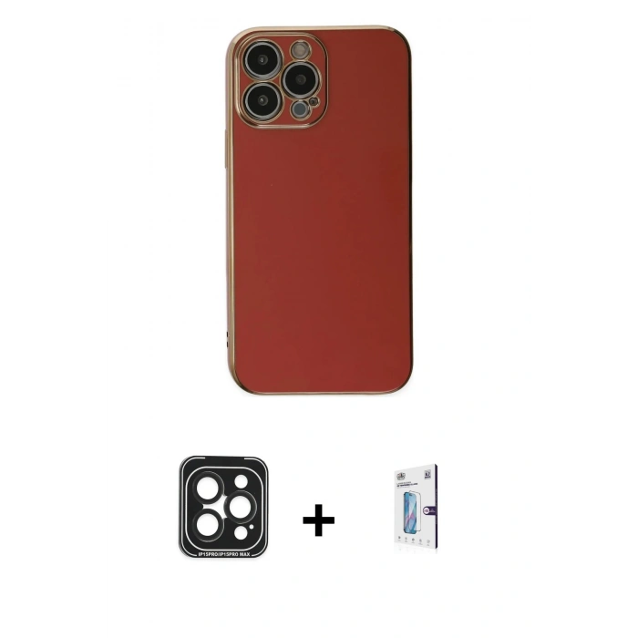 MARSİLYAN™- iPhone 15 Pro Max Kılıf Yankı Serisi - Siyah Bilvis 0.18mm Plus Cam Ekran Koruyucu + PVD Metal Kamera Lens - SH