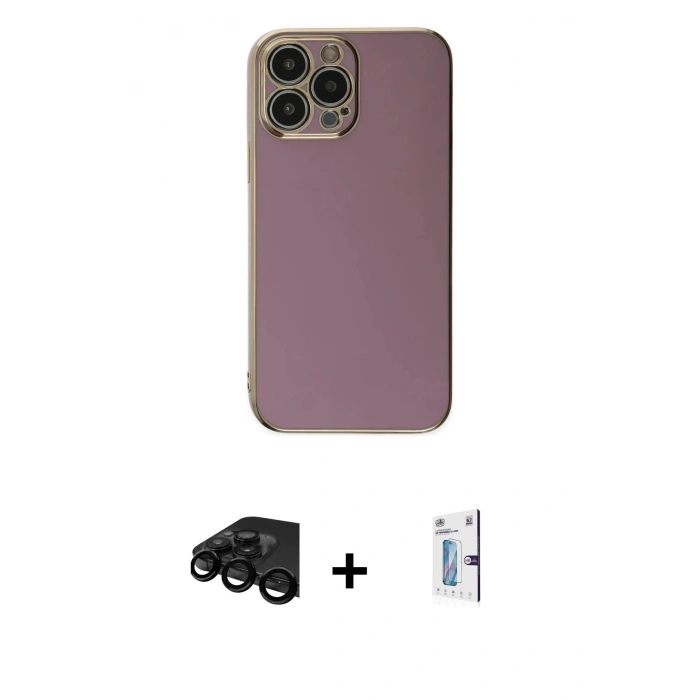 MARSİLYAN™- iPhone 15 Pro Max Kılıf Yankı Serisi - Siyah Bilvis 0.18mm Plus Cam Ekran Koruyucu + Raze Metal Kamera Lens - SH