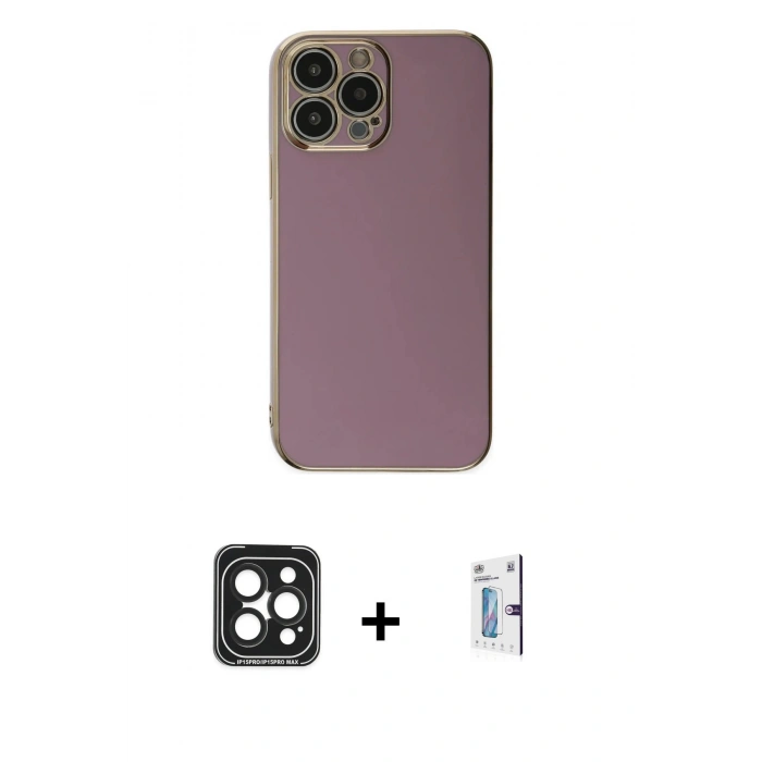 MARSİLYAN™- iPhone 15 Pro Max Kılıf Yankı Serisi - Siyah Bilvis 0.18mm Plus Cam Ekran Koruyucu + PVD Metal Kamera Lens - SH