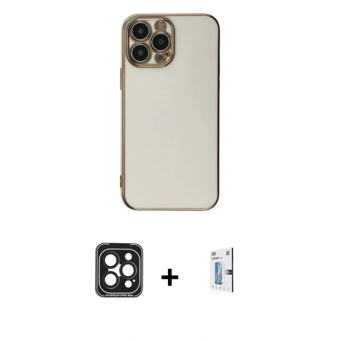 MARSİLYAN™- iPhone 15 Pro Max Kılıf Yankı Serisi - Siyah Bilvis 0.18mm Plus Cam Ekran Koruyucu + PVD Metal Kamera Lens - SH