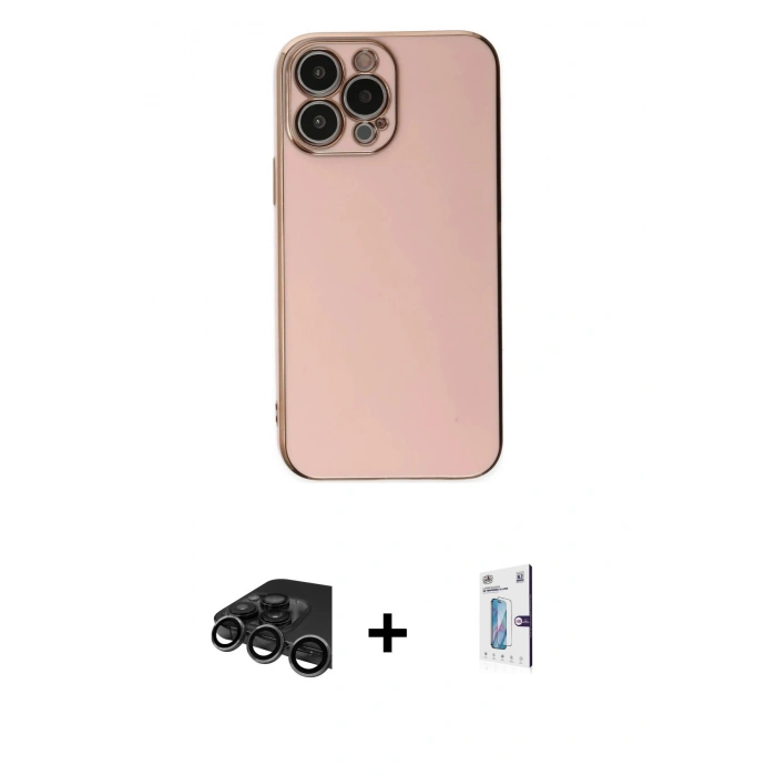 MARSİLYAN™- iPhone 15 Pro Max Kılıf Yankı Serisi - Siyah Bilvis 0.18mm Plus Cam Ekran Koruyucu + Raze Metal Kamera Lens - TMGI