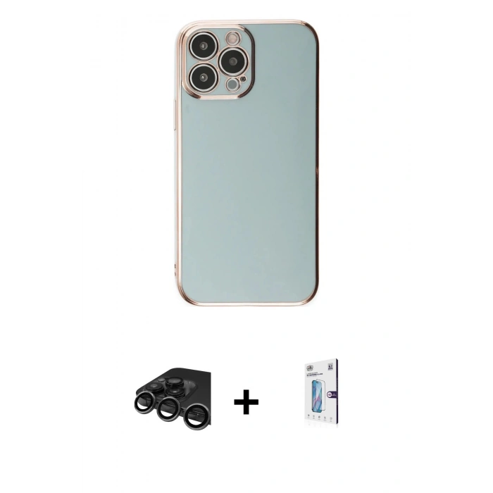 MARSİLYAN™- iPhone 15 Pro Max Kılıf Yankı Serisi - Siyah Bilvis 0.18mm Plus Cam Ekran Koruyucu + Raze Metal Kamera Lens - TMGI