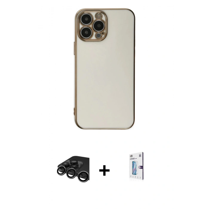MARSİLYAN™- iPhone 15 Pro Max Kılıf Yankı Serisi - Siyah Bilvis 0.18mm Plus Cam Ekran Koruyucu + Raze Metal Kamera Lens - TMGI