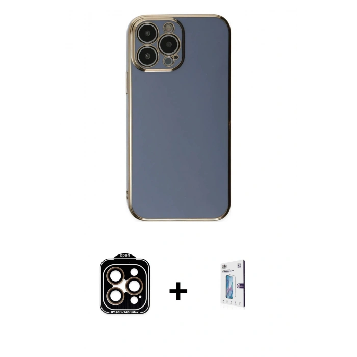 MARSİLYAN™- iPhone 15 Pro Max Kılıf Yankı Serisi - Siyah Bilvis 0.18mm Plus Cam Ekran Koruyucu + PVD Metal Kamera Lens - TU