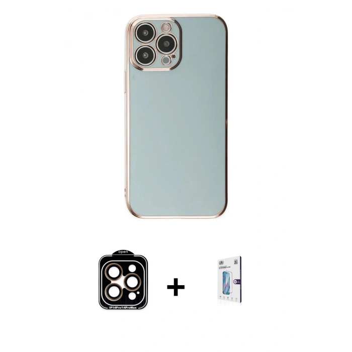 MARSİLYAN™- iPhone 15 Pro Max Kılıf Yankı Serisi - Siyah Bilvis 0.18mm Plus Cam Ekran Koruyucu + PVD Metal Kamera Lens - TU