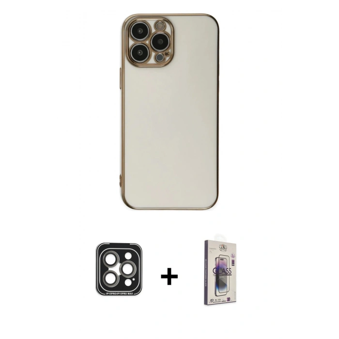 MARSİLYAN™- iPhone 15 Pro Max Kılıf Yankı Serisi - Siyah Bilvis 3D Cam Ekran Koruyucu + PVD Metal Kamera Lens - GI