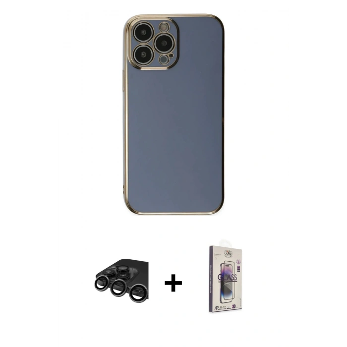 MARSİLYAN™- iPhone 15 Pro Max Kılıf Yankı Serisi - Siyah Bilvis 3D Cam Ekran Koruyucu + Raze Metal Kamera Lens - TMGI
