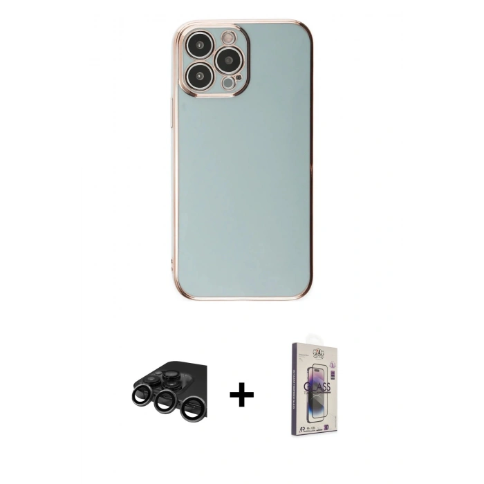 MARSİLYAN™- iPhone 15 Pro Max Kılıf Yankı Serisi - Siyah Bilvis 3D Cam Ekran Koruyucu + Raze Metal Kamera Lens - TMGI