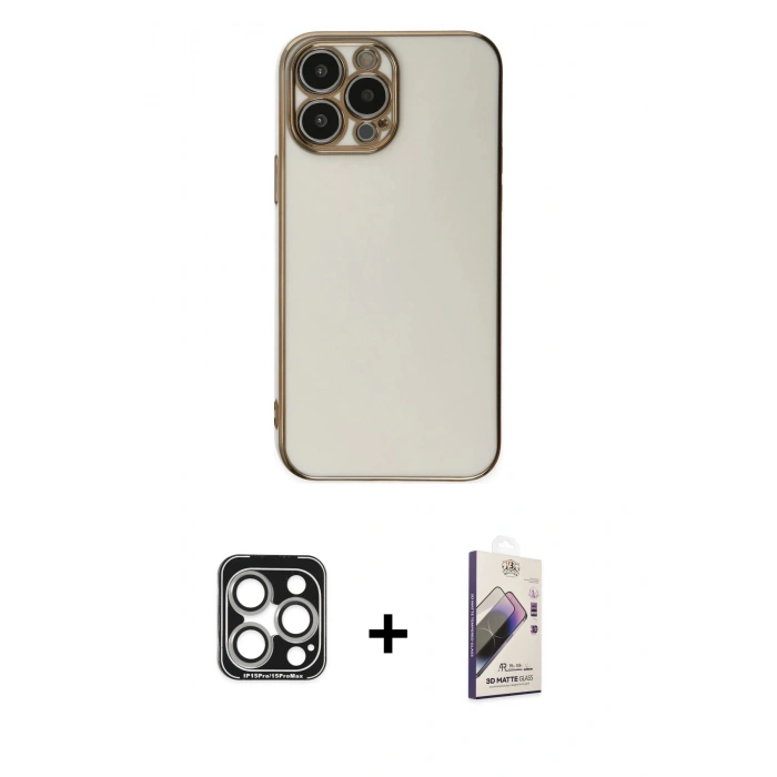MARSİLYAN™- iPhone 15 Pro Max Kılıf Yankı Serisi - Siyah Bilvis 3D Mat Cam Ekran Koruyucu + PVD Metal Kamera Lens - GS