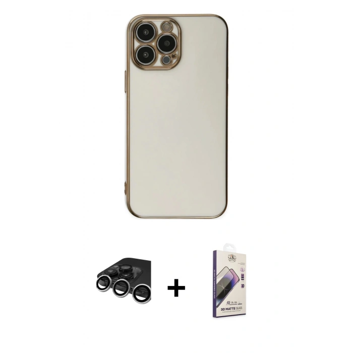 MARSİLYAN™- iPhone 15 Pro Max Kılıf Yankı Serisi - Siyah Bilvis 3D Mat Cam Ekran Koruyucu + Raze Metal Kamera Lens - GS