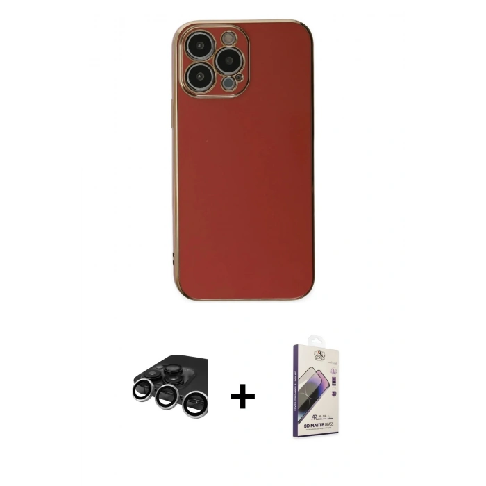 MARSİLYAN™- iPhone 15 Pro Max Kılıf Yankı Serisi - Siyah Bilvis 3D Mat Cam Ekran Koruyucu + Raze Metal Kamera Lens - GS