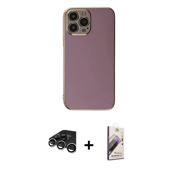 MARSİLYAN™- iPhone 15 Pro Max Kılıf Yankı Serisi - Siyah Bilvis 3D Mat Cam Ekran Koruyucu + Raze Metal Kamera Lens - GS