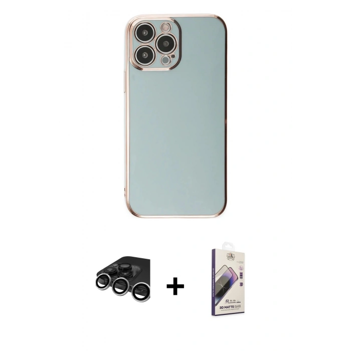 MARSİLYAN™- iPhone 15 Pro Max Kılıf Yankı Serisi - Siyah Bilvis 3D Mat Cam Ekran Koruyucu + Raze Metal Kamera Lens - GS
