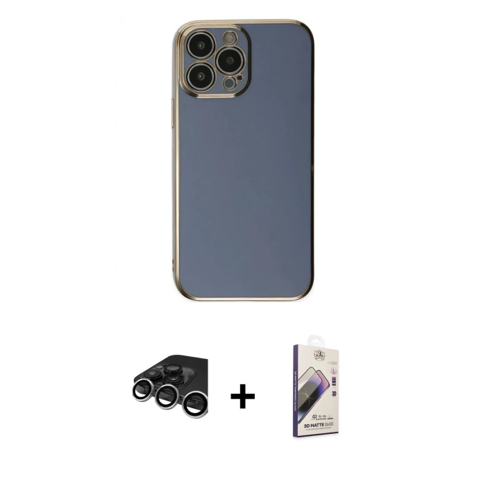 MARSİLYAN™- iPhone 15 Pro Max Kılıf Yankı Serisi - Siyah Bilvis 3D Mat Cam Ekran Koruyucu + Raze Metal Kamera Lens - GS