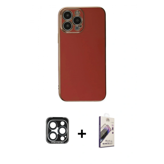MARSİLYAN™- iPhone 15 Pro Max Kılıf Yankı Serisi - Siyah Bilvis 3D Mat Cam Ekran Koruyucu + Lacivert PVD Metal Kamera Lens