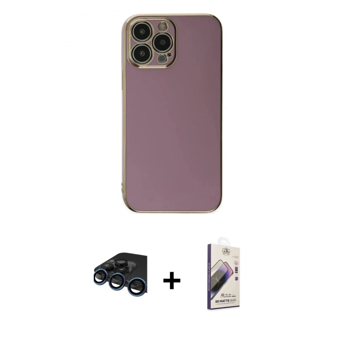 MARSİLYAN™- iPhone 15 Pro Max Kılıf Yankı Serisi - Siyah Bilvis 3D Mat Cam Ekran Koruyucu + Lacivert Raze Metal Kamera Lens