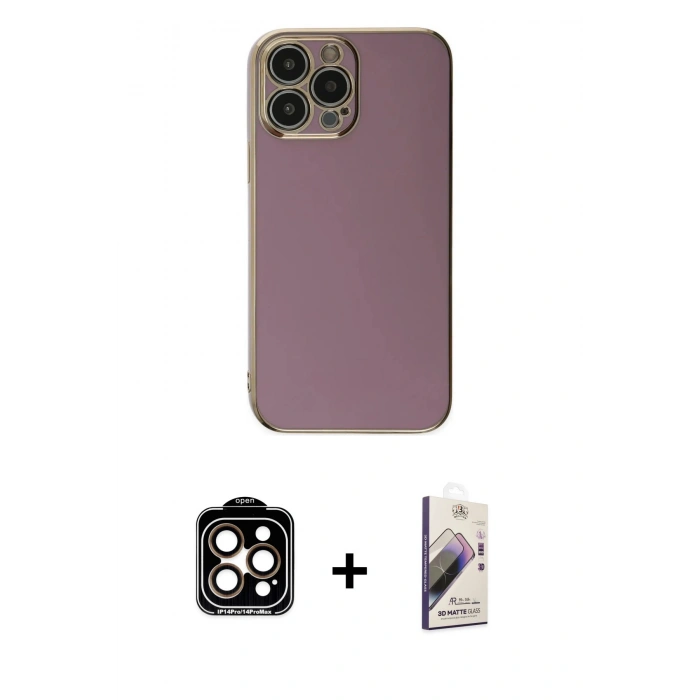 MARSİLYAN™- iPhone 15 Pro Max Kılıf Yankı Serisi - Siyah Bilvis 3D Mat Cam Ekran Koruyucu + PVD Metal Kamera Lens - TU