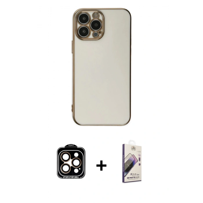 MARSİLYAN™- iPhone 15 Pro Max Kılıf Yankı Serisi - Siyah Bilvis 3D Mat Cam Ekran Koruyucu + PVD Metal Kamera Lens - TU