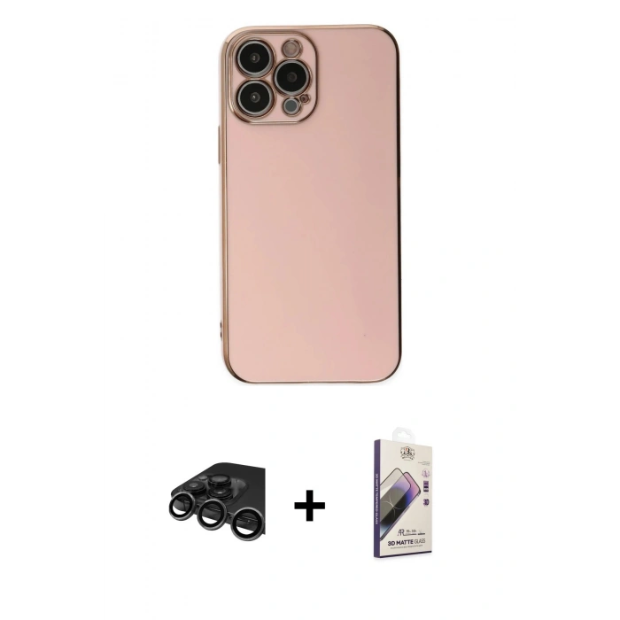 MARSİLYAN™- iPhone 15 Pro Max Kılıf Yankı Serisi - Siyah Bilvis 3D Mat Cam Ekran Koruyucu + Raze Metal Kamera Lens - TMGI