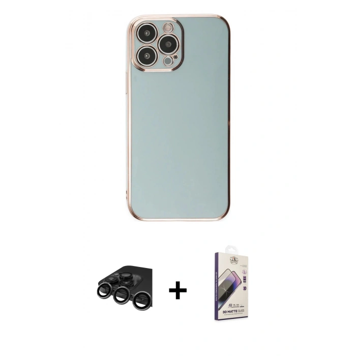MARSİLYAN™- iPhone 15 Pro Max Kılıf Yankı Serisi - Siyah Bilvis 3D Mat Cam Ekran Koruyucu + Raze Metal Kamera Lens - TMGI