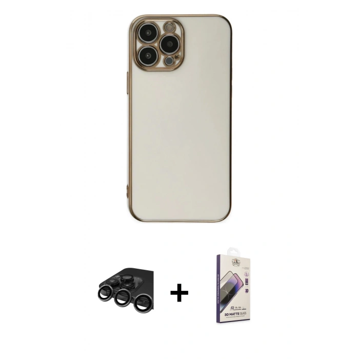 MARSİLYAN™- iPhone 15 Pro Max Kılıf Yankı Serisi - Siyah Bilvis 3D Mat Cam Ekran Koruyucu + Raze Metal Kamera Lens - TMGI