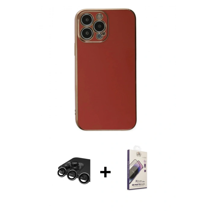 MARSİLYAN™- iPhone 15 Pro Max Kılıf Yankı Serisi - Siyah Bilvis 3D Mat Cam Ekran Koruyucu + Raze Metal Kamera Lens - TMGI