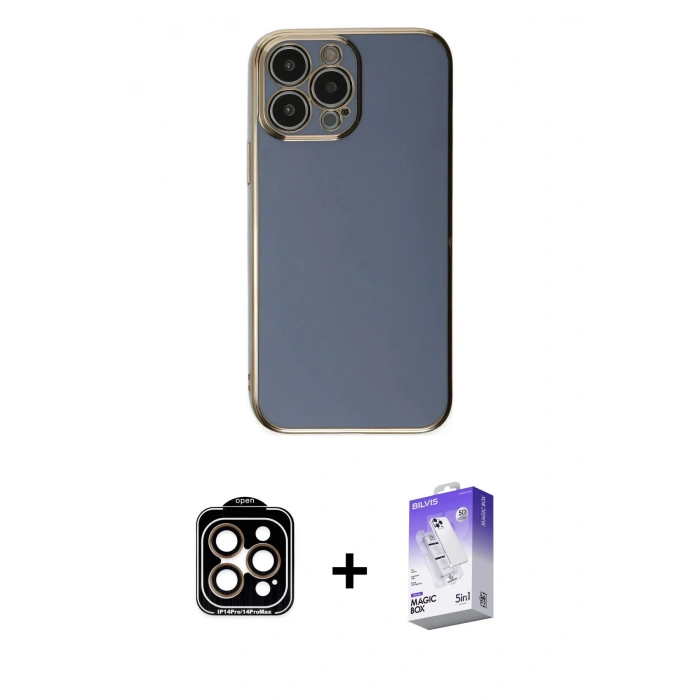 MARSİLYAN™- iPhone 15 Pro Max Kılıf Yankı Serisi - Siyah Bilvis 5in1 3D Magic Cam Ekran Koruyucu + PVD Metal Kamera Lens - TU
