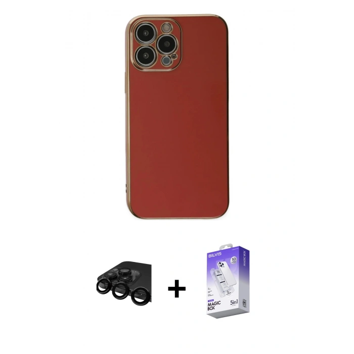 MARSİLYAN™- iPhone 15 Pro Max Kılıf Yankı Serisi - Siyah Bilvis 5in1 3D Magic Cam Ekran Koruyucu + Raze Metal Kamera Lens - SH