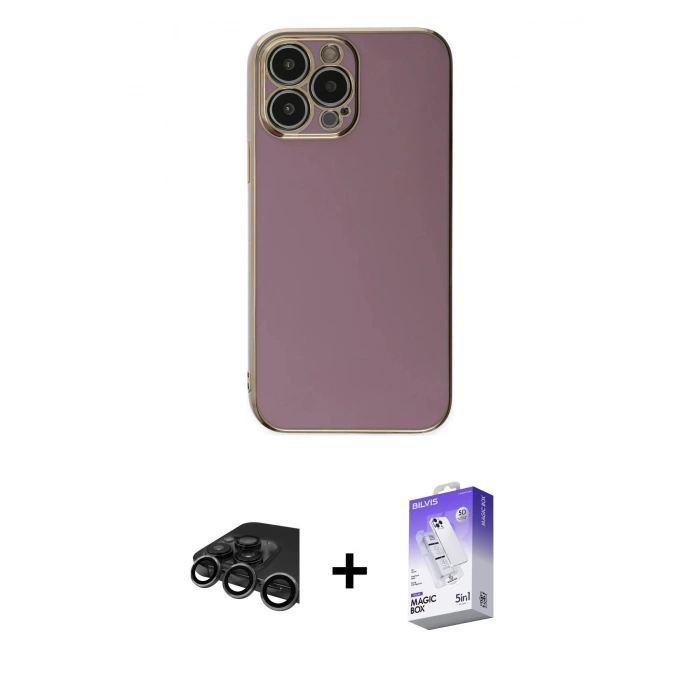 MARSİLYAN™- iPhone 15 Pro Max Kılıf Yankı Serisi - Siyah Bilvis 5in1 3D Magic Cam Ekran Koruyucu + Raze Metal Kamera Lens - TMGI