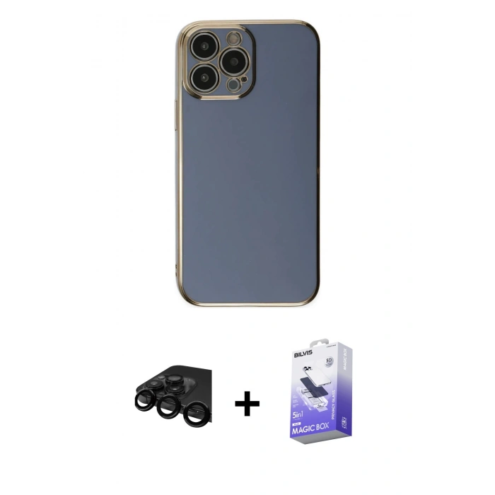 MARSİLYAN™- iPhone 15 Pro Max Kılıf Yankı Serisi - Siyah Bilvis 5in1 5D Magic Hayalet Cam Ekran Koruyucu + Raze Metal Kamera Lens - SH