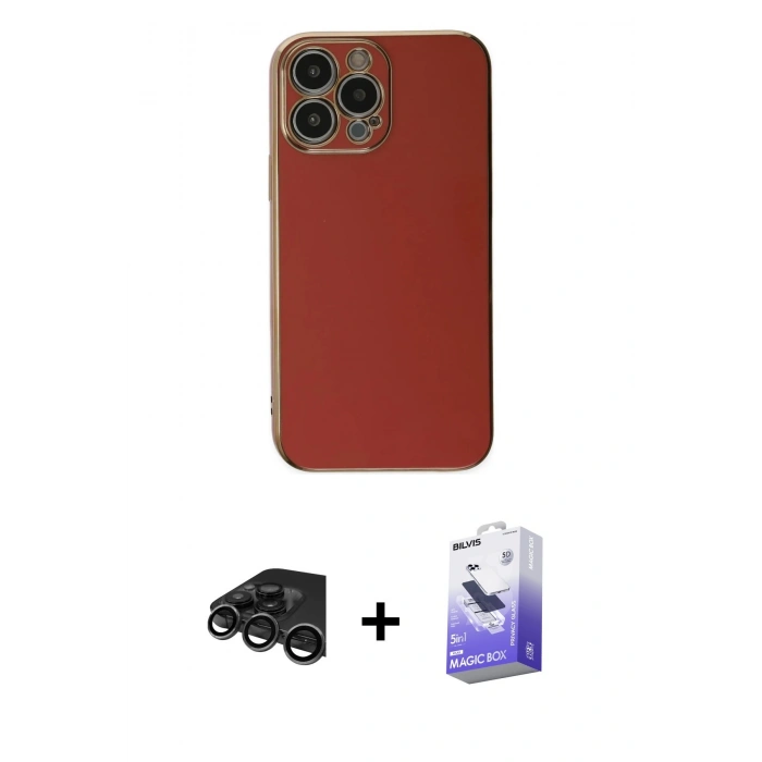 MARSİLYAN™- iPhone 15 Pro Max Kılıf Yankı Serisi - Siyah Bilvis 5in1 5D Magic Hayalet Cam Ekran Koruyucu + Titanyum Gri Raze Metal Kamera Lens