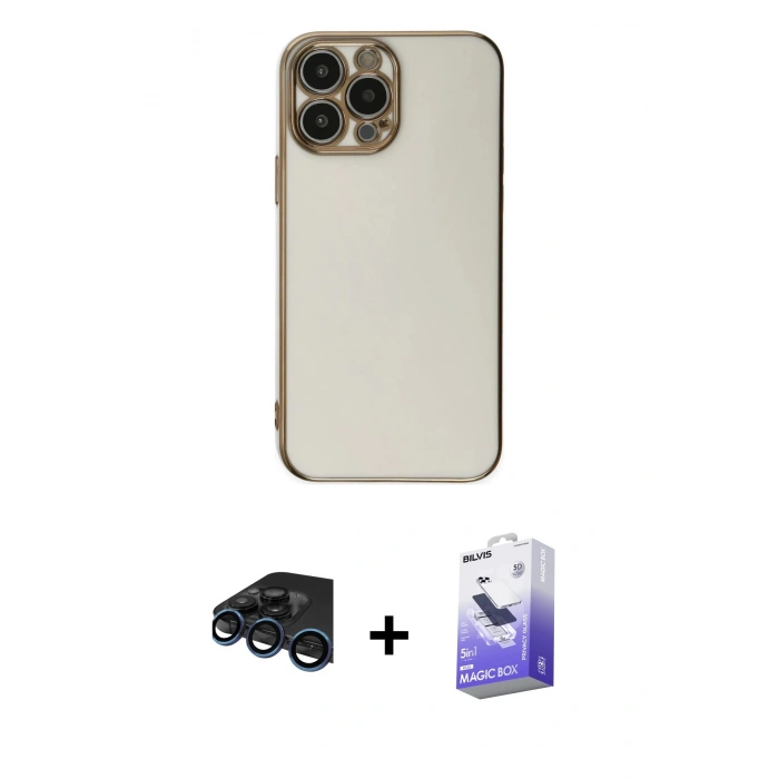 MARSİLYAN™- iPhone 15 Pro Max Kılıf Yankı Serisi - Siyah Bilvis 5in1 5D Magic Hayalet Cam Ekran Koruyucu + Raze Metal Kamera Lens - LT