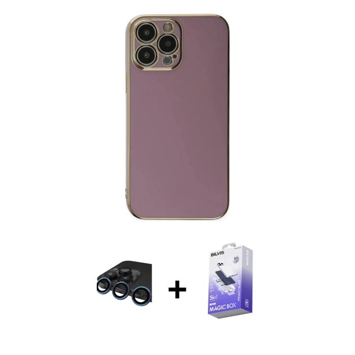 MARSİLYAN™- iPhone 15 Pro Max Kılıf Yankı Serisi - Siyah Bilvis 5in1 5D Magic Hayalet Cam Ekran Koruyucu + Raze Metal Kamera Lens - LT