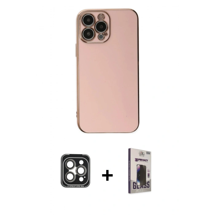 MARSİLYAN™- iPhone 15 Pro Max Kılıf Yankı Serisi - Siyah Bilvis Hayalet Cam Ekran Koruyucu + PVD Metal Kamera Lens - GI