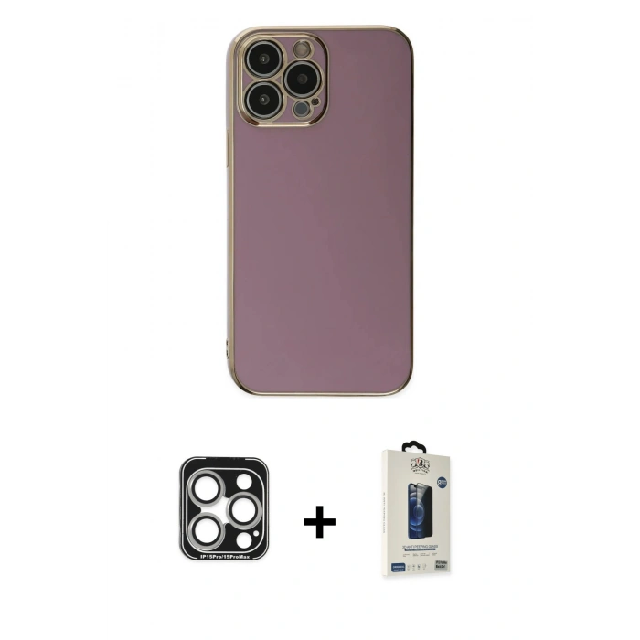 MARSİLYAN™- iPhone 15 Pro Max Kılıf Yankı Serisi - Siyah Bilvis Hayalet Cam Ekran Koruyucu + PVD Metal Kamera Lens - GS
