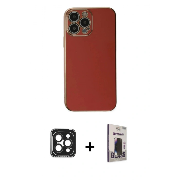MARSİLYAN™- iPhone 15 Pro Max Kılıf Yankı Serisi - Siyah Bilvis Hayalet Cam Ekran Koruyucu + PVD Metal Kamera Lens - SH