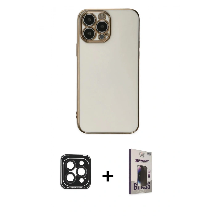 MARSİLYAN™- iPhone 15 Pro Max Kılıf Yankı Serisi - Siyah Bilvis Hayalet Cam Ekran Koruyucu + PVD Metal Kamera Lens - SH