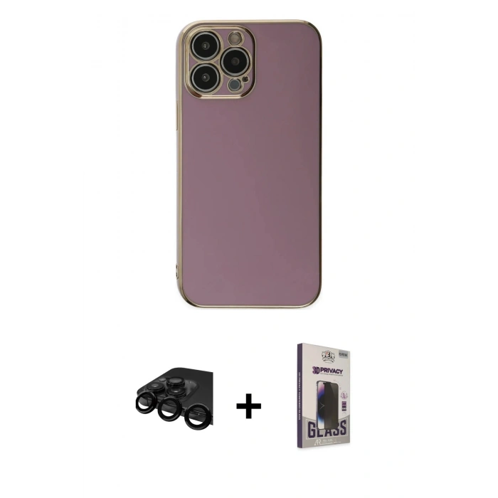 MARSİLYAN™- iPhone 15 Pro Max Kılıf Yankı Serisi - Siyah Bilvis Hayalet Cam Ekran Koruyucu + Raze Metal Kamera Lens - SH