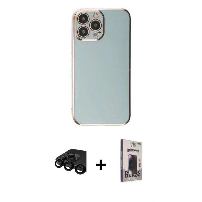 MARSİLYAN™- iPhone 15 Pro Max Kılıf Yankı Serisi - Siyah Bilvis Hayalet Cam Ekran Koruyucu + Raze Metal Kamera Lens - SH