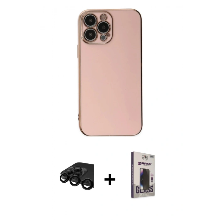 MARSİLYAN™- iPhone 15 Pro Max Kılıf Yankı Serisi - Siyah Bilvis Hayalet Cam Ekran Koruyucu + Raze Metal Kamera Lens - SH