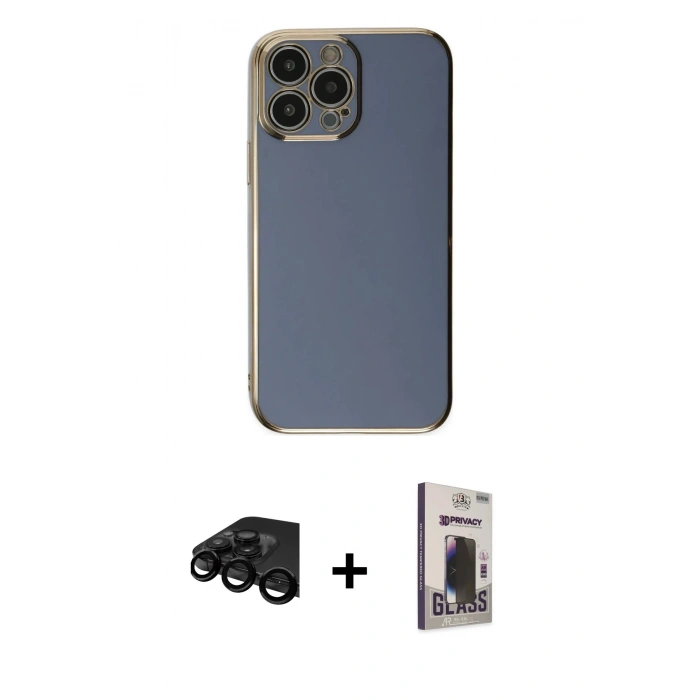 MARSİLYAN™- iPhone 15 Pro Max Kılıf Yankı Serisi - Siyah Bilvis Hayalet Cam Ekran Koruyucu + Raze Metal Kamera Lens - SH